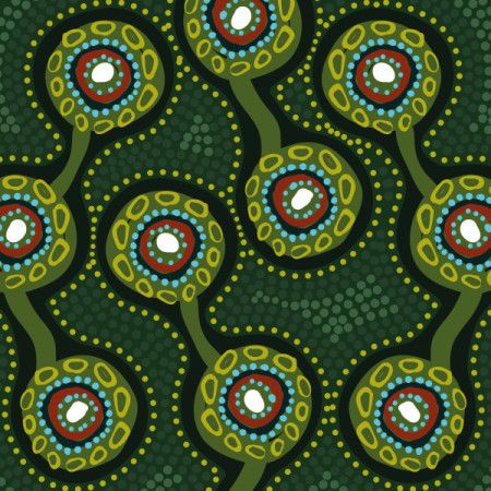 Aboriginal Inspired Green Dot Pattern Illustration