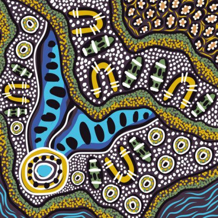 Vibrant Aboriginal Landscape Art Illustration