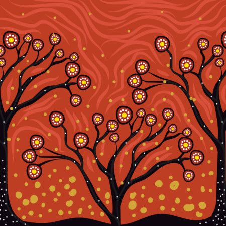 An Aboriginal-style artwork depicting branching trees.