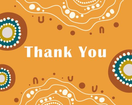 Yellow thank-you card inspired by Aboriginal-style patterns in warm ochre shades.