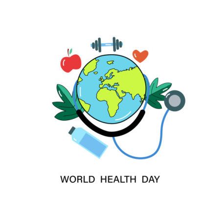 World Health Day Illustration with Globe and Wellness Symbols