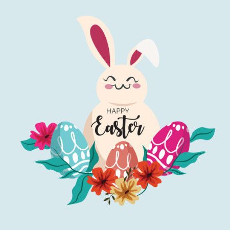 Adorable Easter Bunny Illustration with Floral and Egg Elements