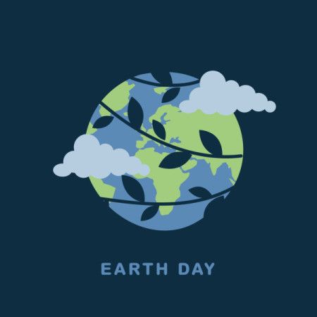 Minimal Earth Day Illustration with Globe and Leaves on Dark Background
