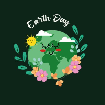 Earth Day Floral Globe Illustration with Cute Nature Elements and Green Theme