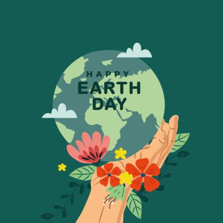 Happy Earth Day Illustration with Hands Holding Globe and Floral Decoration