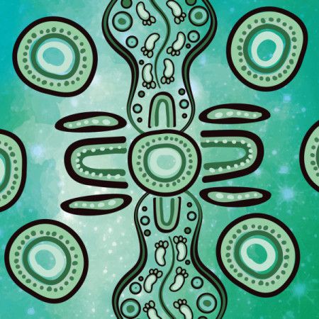 Symmetrical Aboriginal Tribal Pattern with Green and Blue Dot Elements