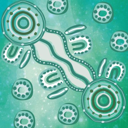 Abstract Aboriginal design with Flowing Lines and Circular Dot Motifs