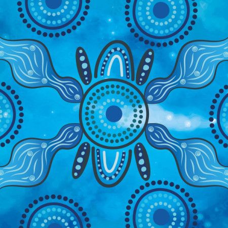 Symmetrical Blue Aboriginal Pattern with Flowing Tribal Shapes