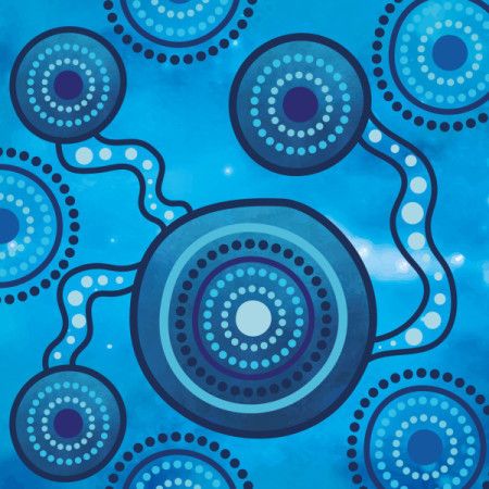 Abstract Blue Aboriginal Dot Pattern with Connected Circular Elements