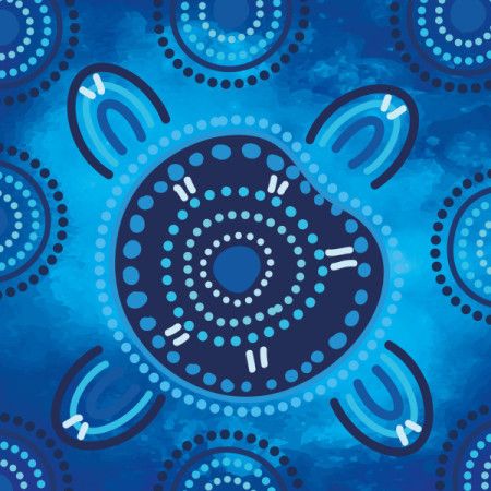 Blue Aboriginal Art Illustration with Circular Dot Pattern Design
