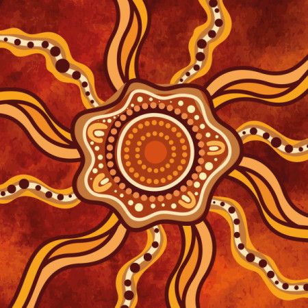 Warm Earth Tone Aboriginal Sun Pattern with Flowing Tribal Lines