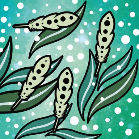 Minimal Aboriginal Plant Illustration with Leaves and Dot Background