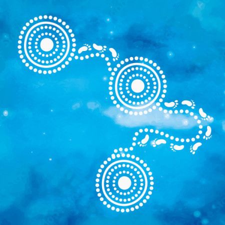 Blue Aboriginal Journey Path Illustration with Circular Dot Symbols