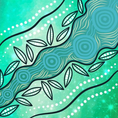 Aboriginal River and Leaves Composition Illustration